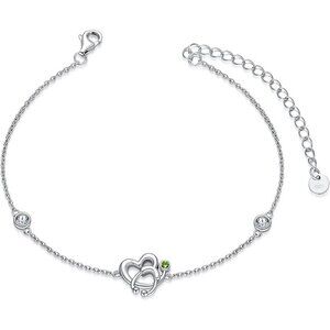 Simulated Peridot Stethoscope 925 Silver Heart Charm Bracelet with Birthstone